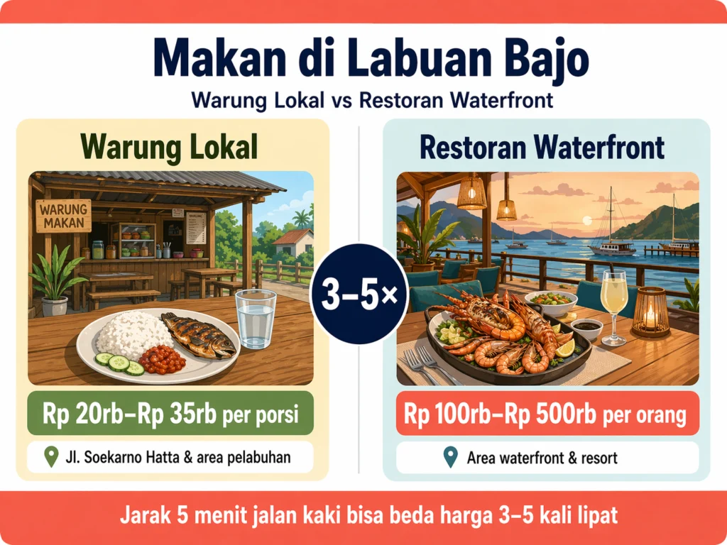biaya makan di labuan bajo warung lokal vs restoran seafood waterfront
