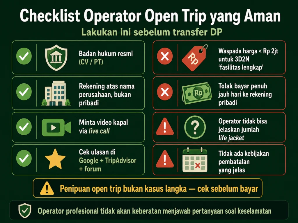 checklist memilih operator open trip labuan bajo aman terpercaya hindari penipuan