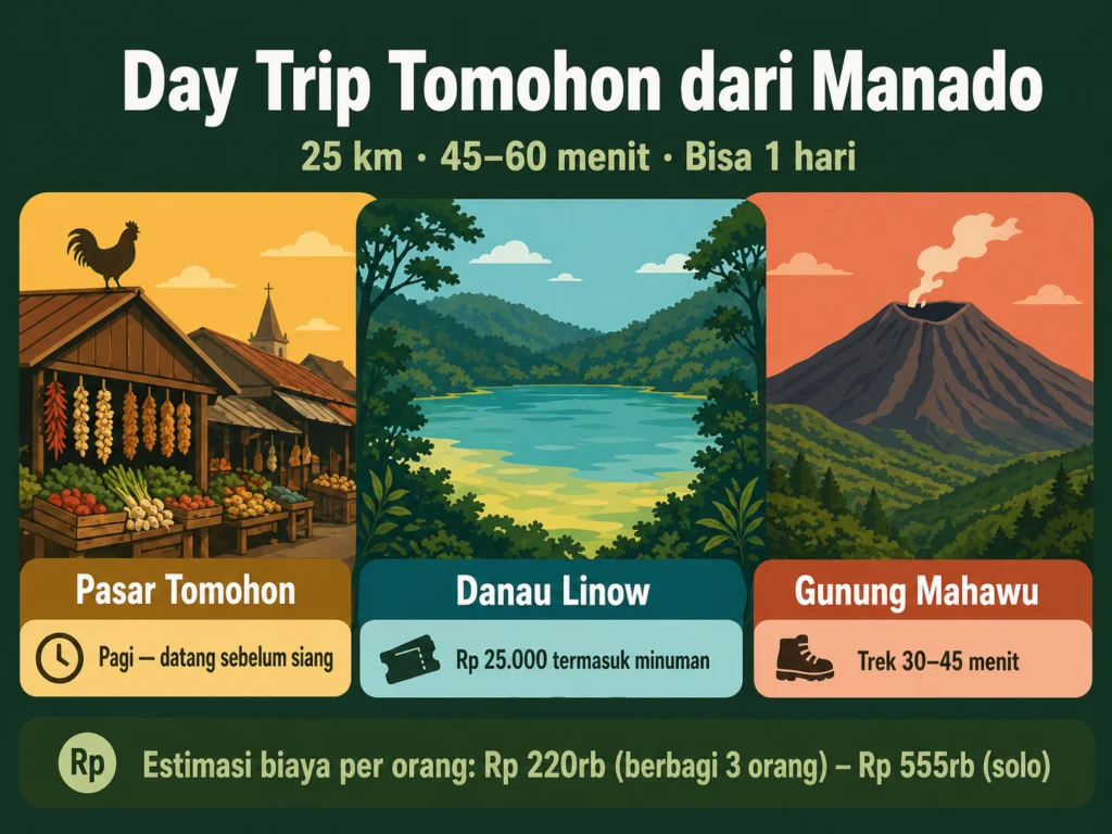 day trip tomohon dari manado pasar danau linow gunung mahawu estimasi biaya