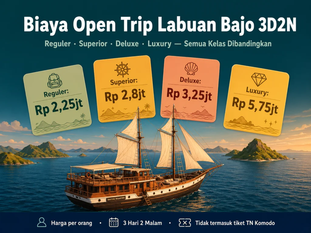 estimasi biaya open trip labuan bajo 3d2n semua kelas kapal