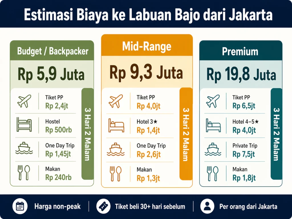 estimasi biaya wisata labuan bajo backpacker mid-range premium dari jakarta