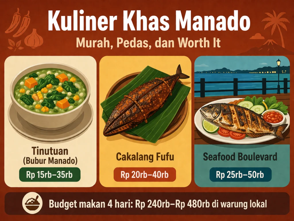 kuliner khas manado tinutuan cakalang fufu seafood boulevard harga