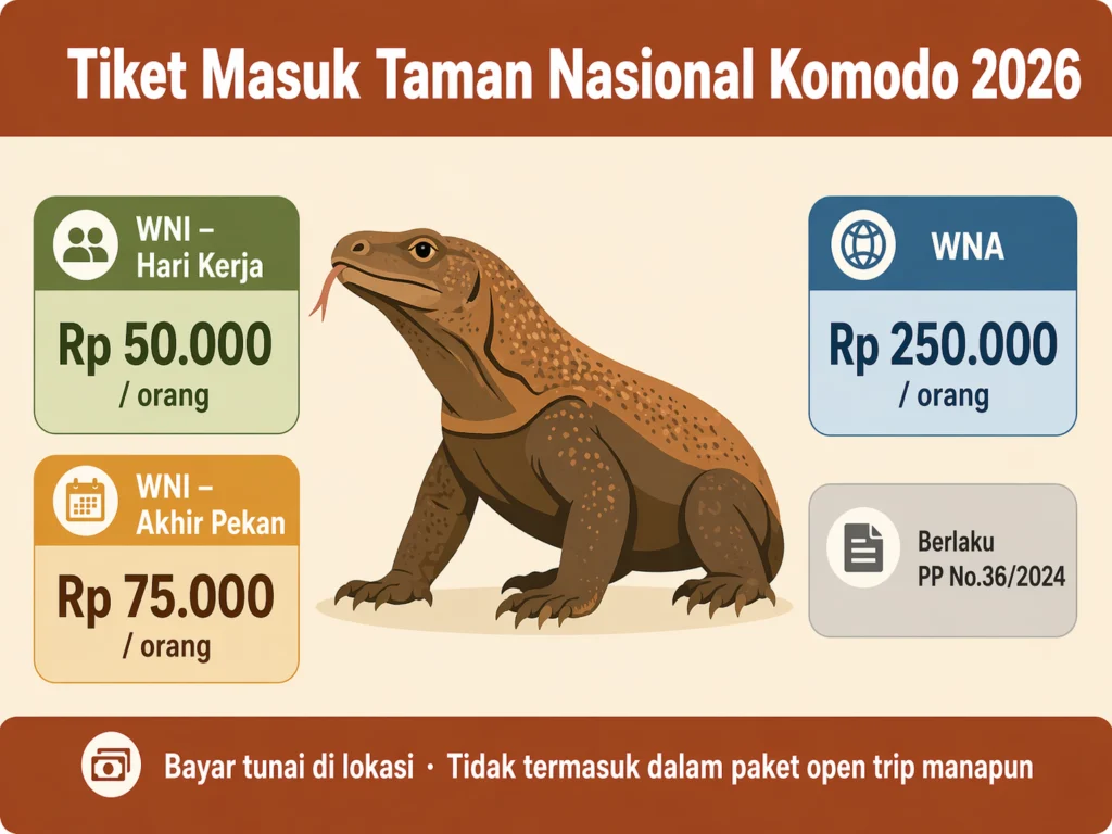 tiket masuk taman nasional komodo 2026 harga wni dan wna
