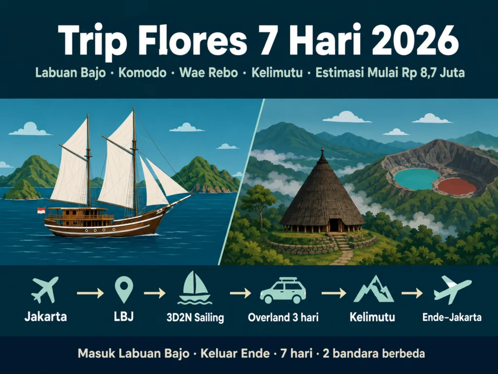 biaya trip flores 7 hari 2026 itinerary labuan bajo komodo wae rebo kelimutu