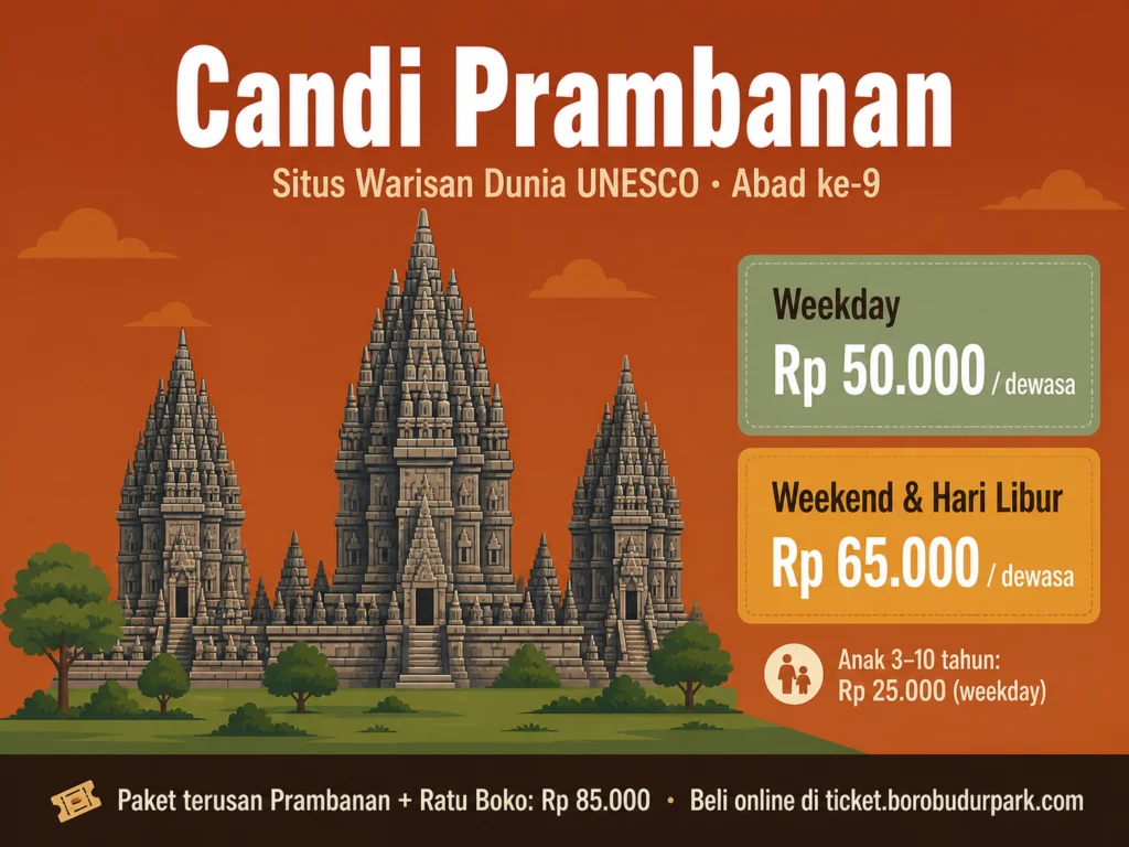 tiket masuk candi prambanan 2026 harga weekday weekend wni