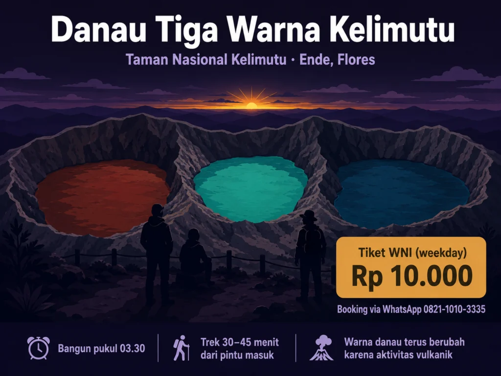 danau kelimutu tiga warna ende flores tiket masuk sunrise