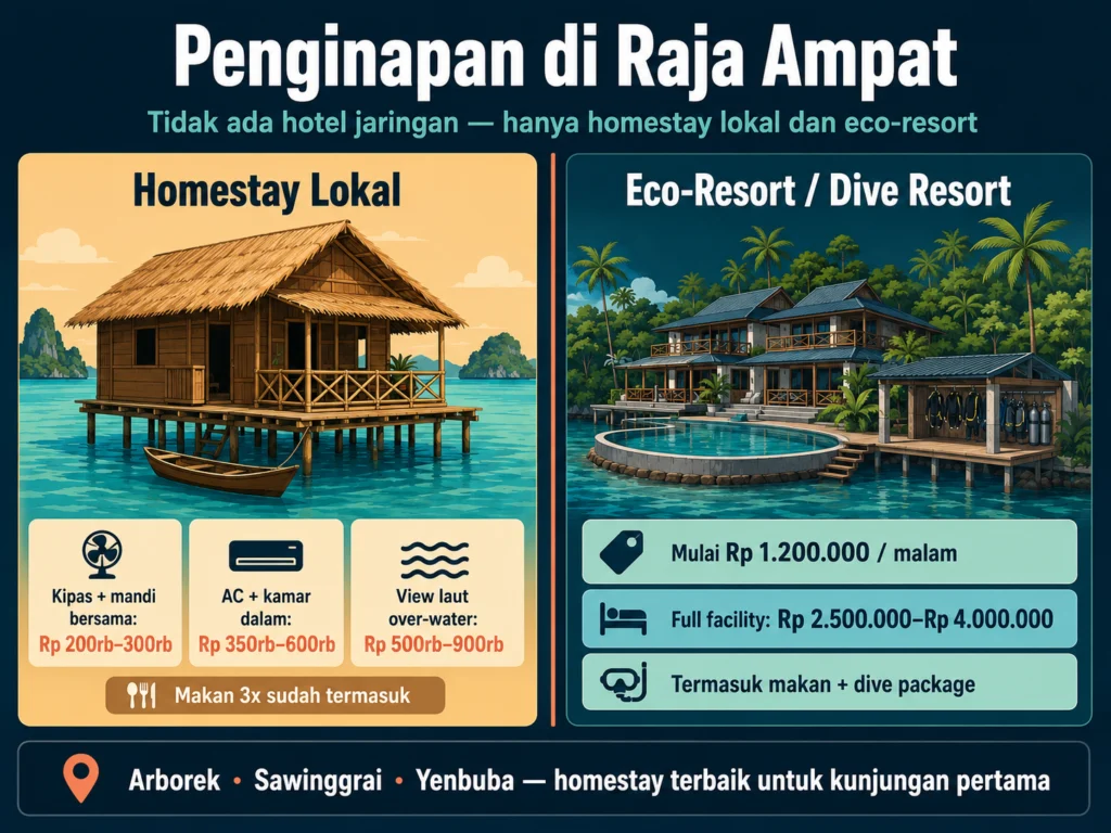 penginapan raja ampat homestay eco resort harga per malam 2026